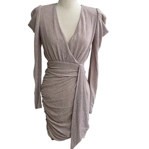 aqua metallic faux wrap dress Aqua Metallic Faux Wrap Dress - Mauve Silver Size‎ 4 EUC Glitter. New Years  EUC